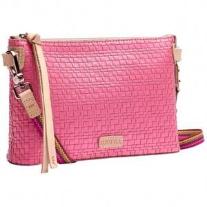 Consuela Pink Woven Crossbody with Tan Trim